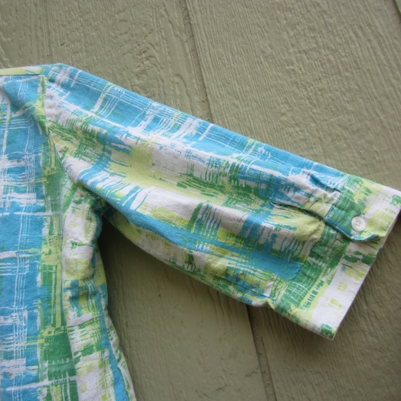Chritopher & Banks Shirt Women's XL Button Up Linen‎ Green Blue 3/4 sleeve Boho - Picture 3 of 14